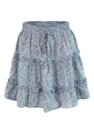 New Women's High-waisted Floral Half Skirt Peplum Printed A-Line Short Skirt 
