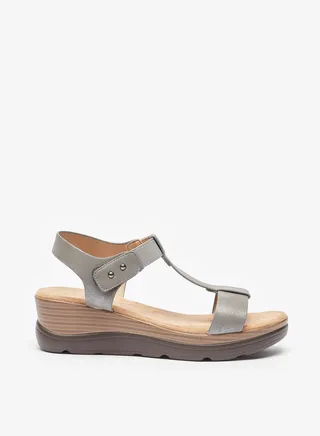 Womens Solid Open Toe Sandals with Wedge Heel and Hook and Loop Closure 