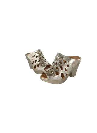 Michelle Morgan Ladies Lattice Block Heel Sandals Gold 36 