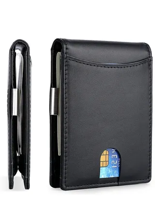 Skycare  Slim Wallets for Men - Leather Money Clip Mens Wallet - RFID Blocking Front Pocket Bifold Wallet - Minimalist Credit Card Holder with Gift Box 