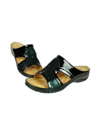 092-2709 Michelle Morgan Ladies Wedge Heel Sandals 88909-26 Black / Green 