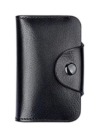 Fashion Two layer Cowhide Wallet Card Bag, Multi Card Large Capacity Card Bag with Lock Button （Black） 