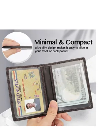 Wallet for Men Slim Larger Capacity with 8 Slots RFID Blocking Men's Wallet Minimalist Front Pocket Premium Leather Credit Card Holder with ID Window Gift Box Brown 