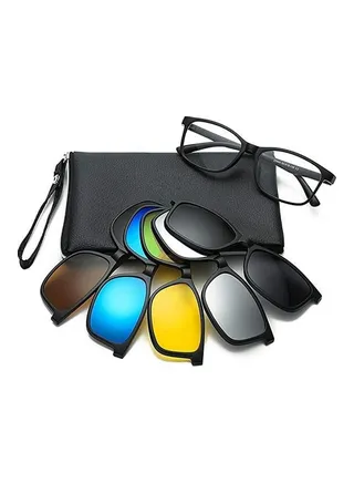 Polarized Mirror Night Vision Glasses 5 Magnetic Clip Black Sunglasses 