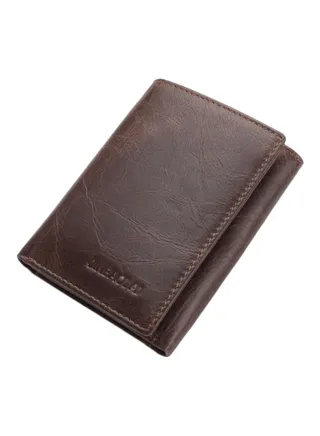 Men's Tri-Fold Leather Wallet Deep Coffee 