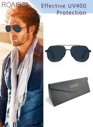 Men's Aviator Sunglasses, UV400 Protection Sun Glasses with Ultralight Metal Frame, Fashion Anti-Glare Sun Shades for Men Driving, Fishing, Traveling, Black 