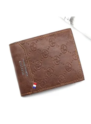 Men's Casual Short Wallet 7 Card Position Card Holder Id Bag 11.5*9.5*1.5 cm Brown 