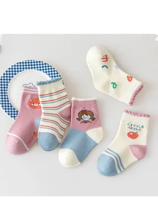Child Absorb Sweat and Ventilate Socks 5 Pairs High Quality Socks One Size Fits All 