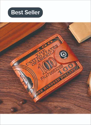Trendy Men's Wallet Personalized Printed Letters Cut-Resistant Wear-Resistant Ultra-Light Bifold Wallet Imprinted PU Leather Brown 