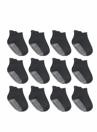 ELECDON Non Slip Toddler Socks, Anti Skid Athletic Socks with Grip, for Toddlers Boys or Girls, Anti-Slip Ankle Socks for Infants and Kids(12 Pairs) 