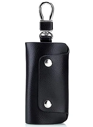 Unisex Genuine Cow Leather Keychain Bag Men Women Key Holder Organizer Pouch Car Key Case Magnetic Buckle-Black 
