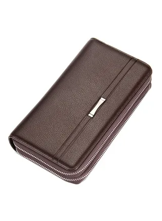 PU Leather Large Wallet Card Holder Brown 