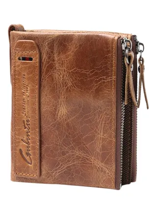 Vintage leather long men's zipper wallet brown Brown 