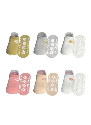 Baby Non Slip Socks with Grips, Crew Cute Cotton Toddler Socks Ankle Socks for Infant Toddler, 6 Pair 