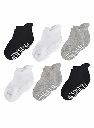 Baby Non Skid Socks Cotton Half Cushion Grip Ankle Infants and Toddlers with Soles 