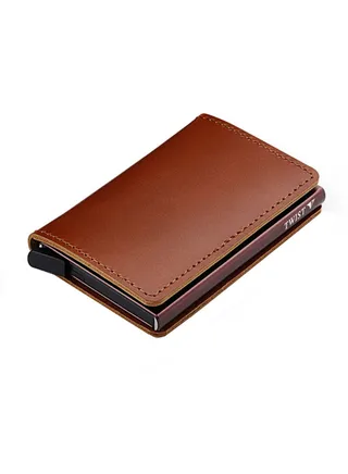 Leather Wallet Card Holder Brown 