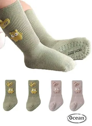 2 Pairs High Anti Slip Socks, With Anti Slip Soles, For Cartoon Warmth, Suitable For 1-3 Years Old 