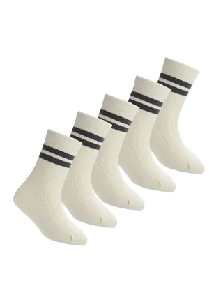 Pack of 5 Pattern White Striped Kids Toddler Crew Socks 