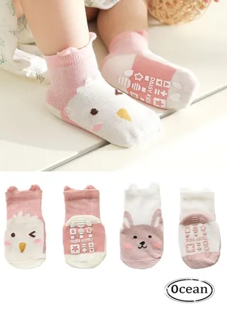 2 Pairs Baby Anti-Skid Floor Socks, lovely Cartoon Design, Silicone Anti-Skid And Not Easy To Fall, Suitable For 1-3 Years Old 