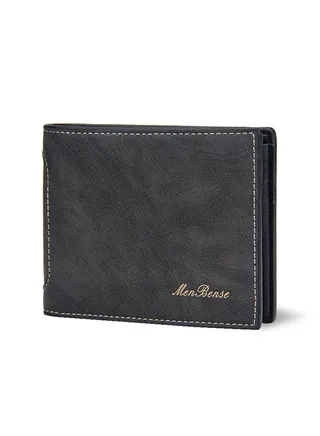 Classic Men's Leather Bifold Short Wallet Card Holder Certificate Money Bag for Business Commute Black 