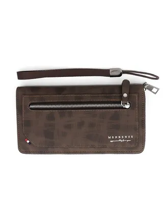 Business Large Capacity Men's Long Wallet Clutch Zipper Bag Card Holder with Strap for Commute 