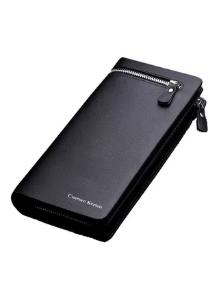 Long Bi-Fold Zipper Wallet Black 