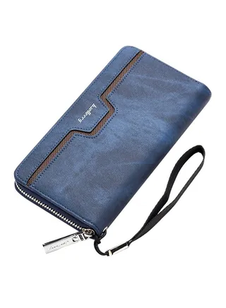 PU Leather Zipper Solid Credit Card Holder Blue 