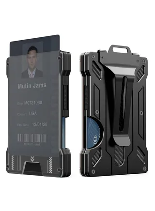 Wallet For Men Slim Aluminum Metal Money Clip with Transparent Work RFID Metal Wallet Work ID Card Holder Business Card Holder with Clear Window ID Badge Clip Cash Card Slim Minimalist Wallet 