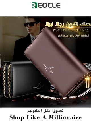 Men's Clutch Purse Leather Handbag Large Capacity & Multiple Card Slots & Retro Business Style Zippered Long Wallet Travel Bag Wallet 