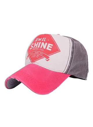English Letter Print Snapback Baseball Cap Watermelon Red/Grey 