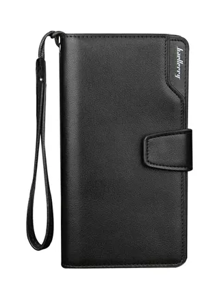 Flap Closure Leather Wallet Black 