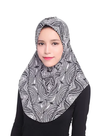 Polyester Blend Printed Hijab Black/White 