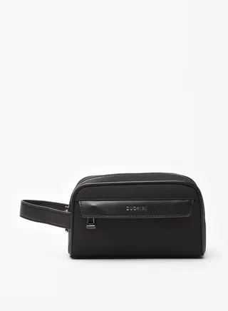 Men's Solid Pouch with Zip Closure and Wristlet Strap 