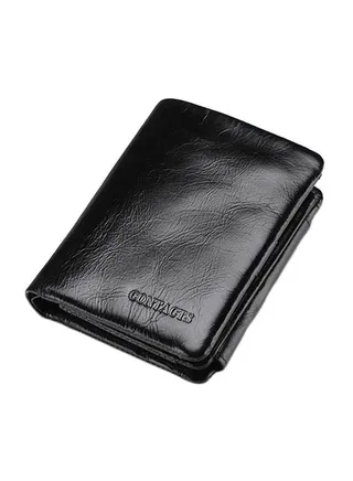 Leather Trifold Wallet Black 