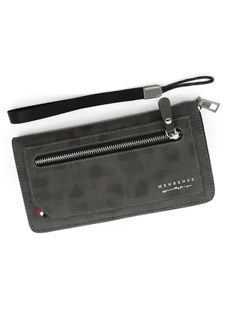 Business Large Capacity Men's Long Wallet Clutch Zipper Bag Card Holder with Strap for Commute 