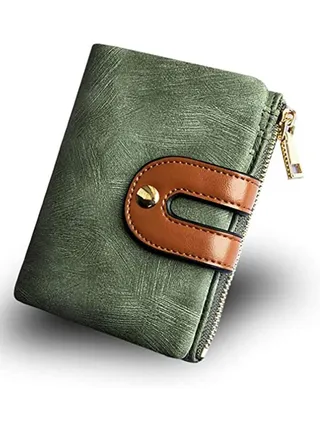 Wallet, Women's Rfid Small Bifold Leather Wallet Ladies Mini Zipper Coin Purse id card Pocket, Slim Compact Thin 