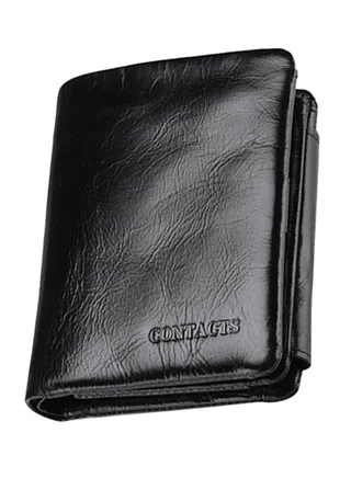 Leather Trifold Wallet Black 