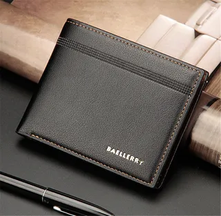 Short Multi Card Business Bi-Fold Wallet Black 