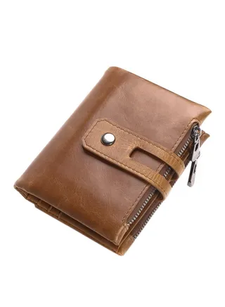 Retro casual short double zipper large capacity men's wallet Brown 
