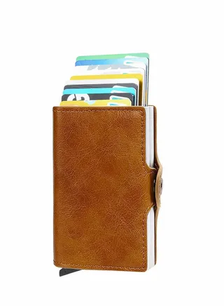 Wallet for Men Credit Card Holder, Automatic Pop Up Wallet with RFID, Leather Slim Card Case Front Pocket Anti-theft Travel Thin Wallets, Metal Money Organizers for Women Up to Holds 14 cards+ Cash 