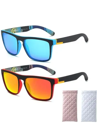 Men Rectangular Polarized Sunglasses 2 Packs Pilot Driver Fashion Sun Glasses with Glasses Pouch Driving UV 400 Protection for Outdoor Sport Hiking Golf Cycling Fishing Eyewear 