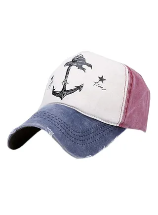 Anchor Printed Snapback Baseball Cap Blue/White/Red 