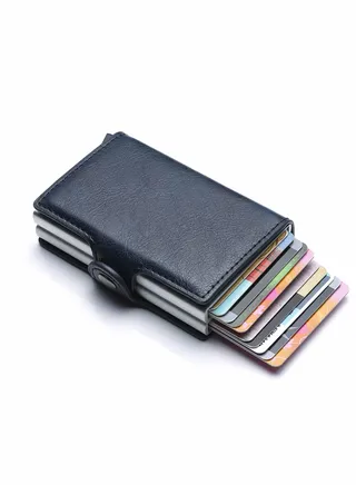 Wallet for Men Credit Card Holder, Automatic Pop Up Wallet with RFID, Leather Slim Card Case Front Pocket Anti-theft Travel Thin Wallets, Metal Money Organizers for Women Up to Holds 14 cards+ Cash 