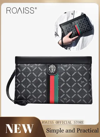Gentleman Leather Clutch Bag for Men Multiple Pockets and Card Slot Smooth Zipper Storage Envelope Bag Mens Fashionable Commuting Premium Wear Resistant Business Bag 