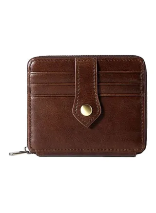 Leather Card Clip Wallet Brown 