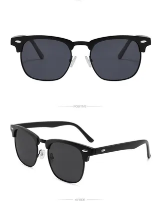 Unisex Polarized Sunglasses Classic Half Frame UV Protection - Black/Grey 