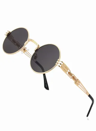 Round Steampunk Sunglasses for Men Women Hippie Glasses Metal Frame 100% UV Blocking Lens 