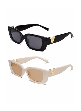 2PCS Retro Rectangle Sunglasses Eyeglass Women and Men Vintage Small Square Sun Protection Glasse UV400 Protection Sunglasses Vintage Driving Glasses 90’s Fashion Narrow Square Frame 