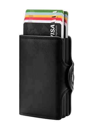 Credit Card Holder for Men Automatic PU Leather Black 