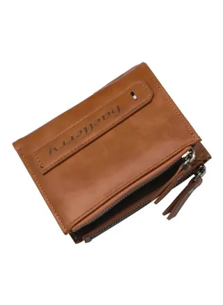 Double Zipper Leather Wallet Brown 